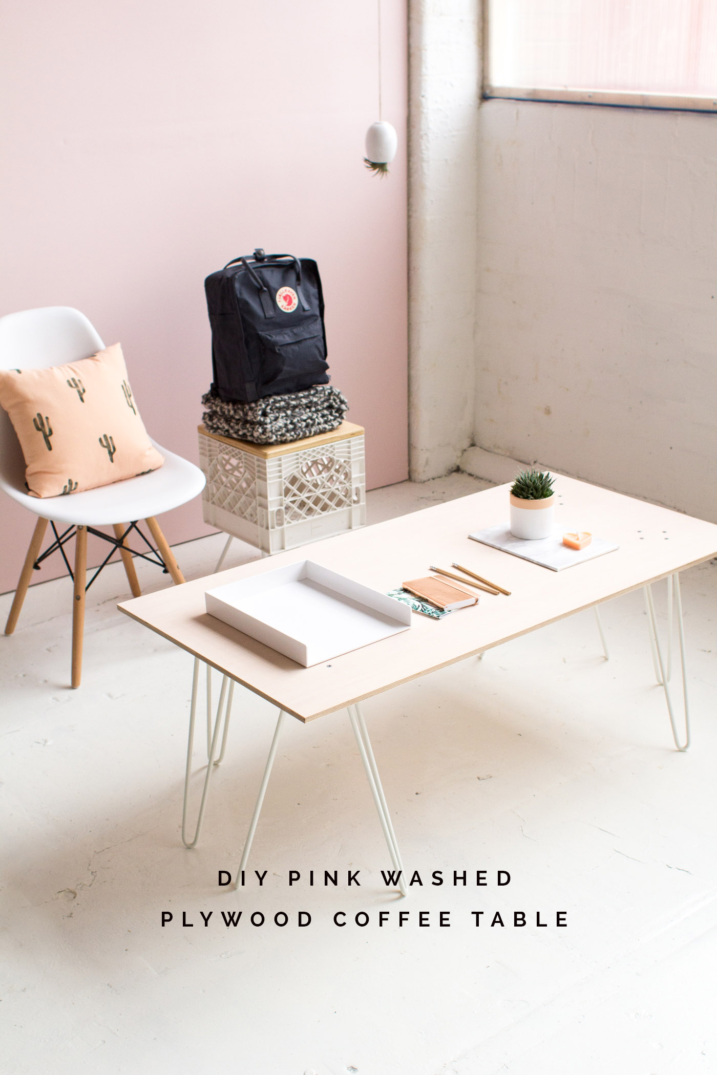 DIY SWENYO Skurniture Pink Washed Plywood Coffee Table tutorial | @fallfordiy