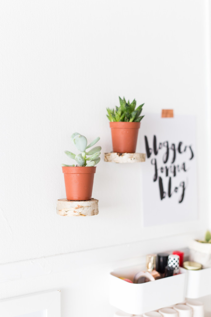 DIY Birch Slice Floating Plant Shelves Tutorial | @fallfordiy