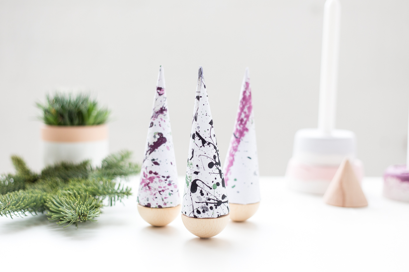 DIY Paint Splattered Christmas Trees