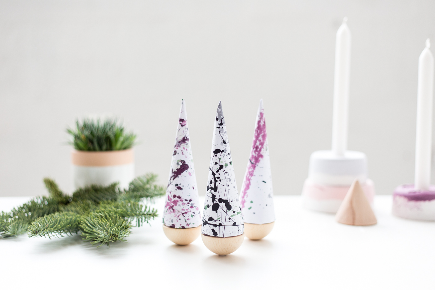 DIY Paint Splattered Christmas Trees