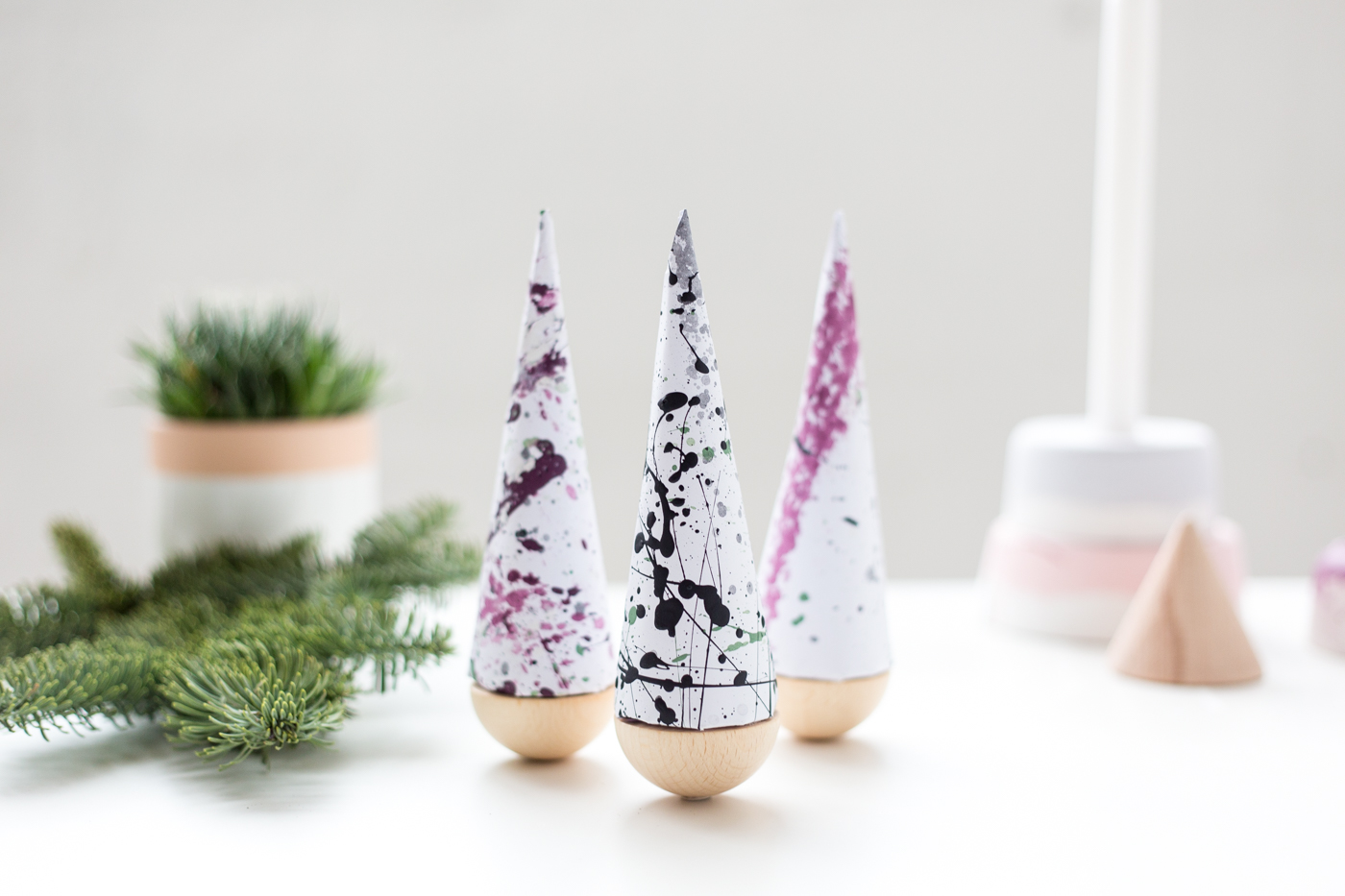 DIY Paint Splattered Christmas Trees