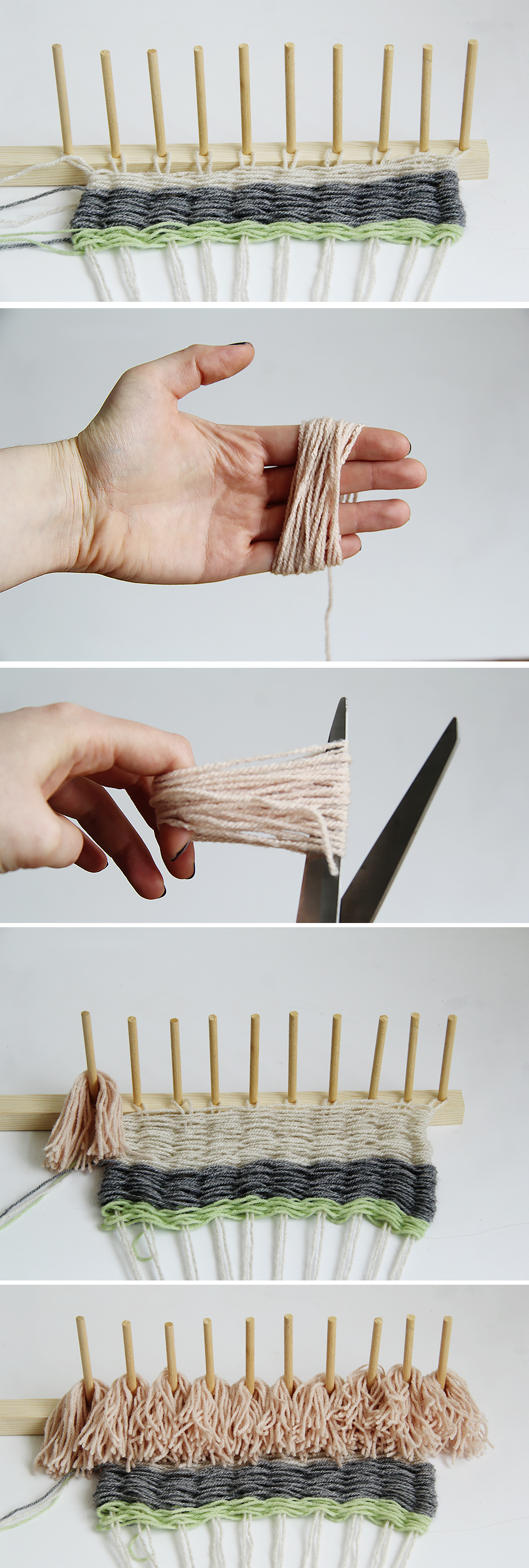 Weaving on a round knitting loom  Loom bands, Métier à tisser