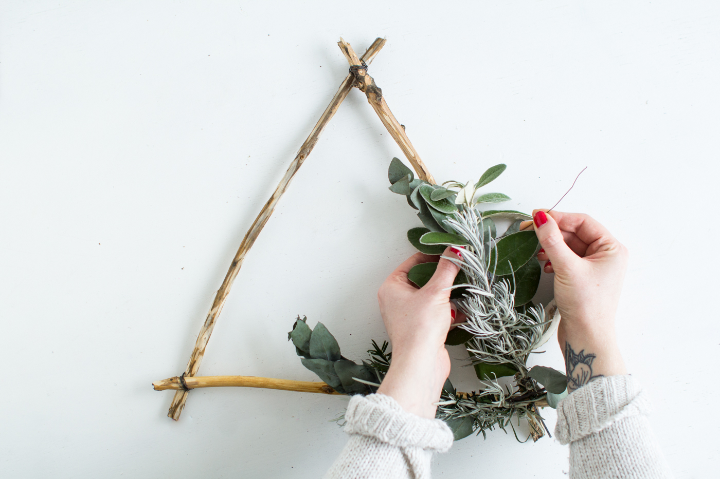 DIY Foraged Triangle Christmas Wreath