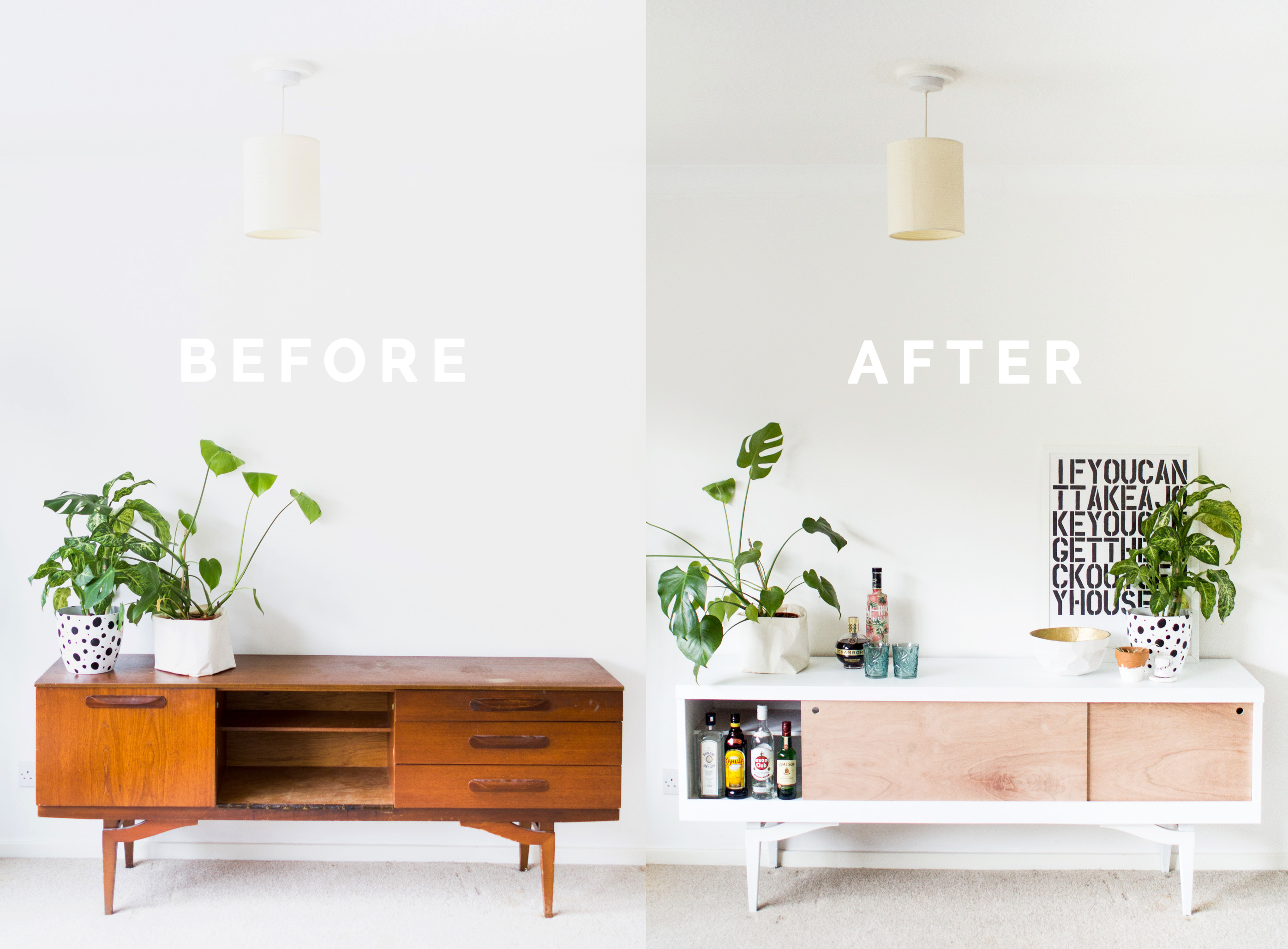 DIY Sideboard Makeover styled before and after landscape