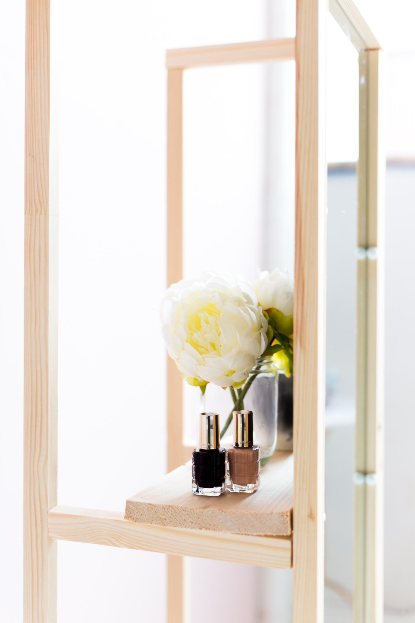 DIY Wooden Floor Standing Mirror with Useful Shelf
