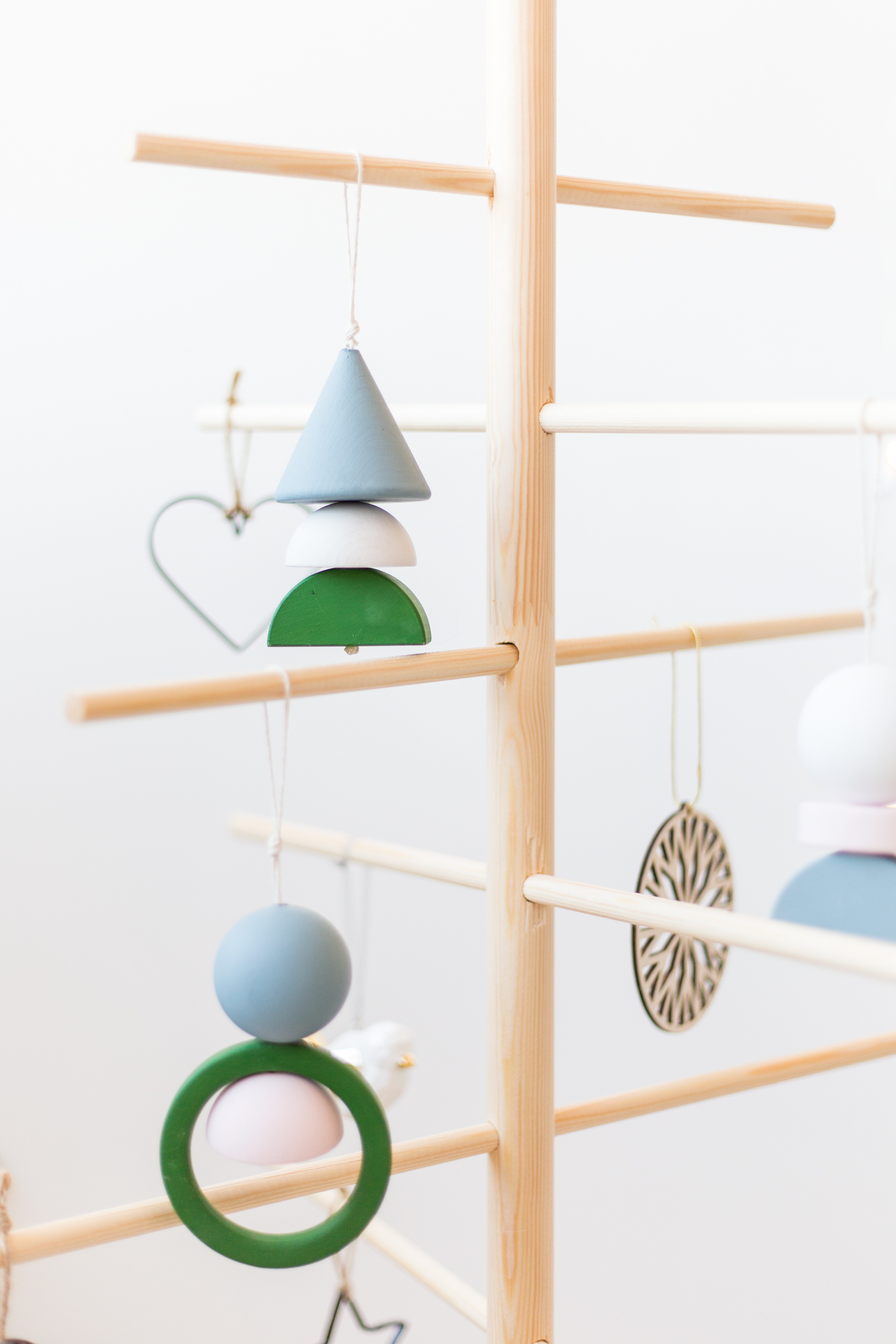 DIY Contemporary Wood Block Hanging Christmas Decorations