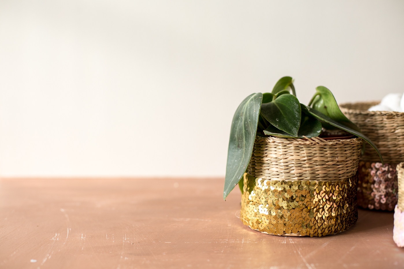 DIY Sequin Wrapped Baskets | Fall For DIY