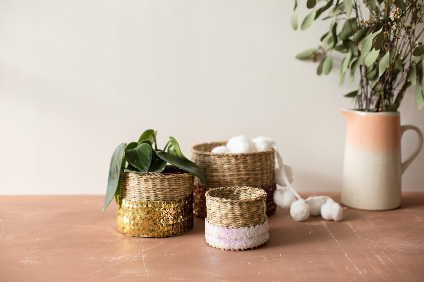 DIY Sequin Wrapped Baskets | Fall For DIY