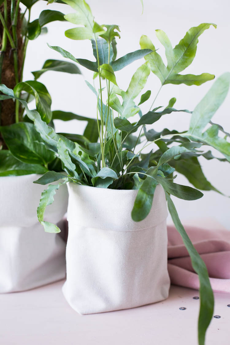 DIY Canvas Fabric Planters made from Plastic Bottles