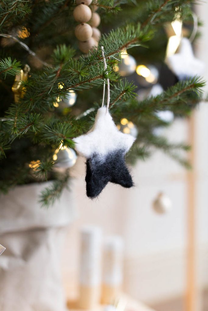DIY Needle Felted Christmas Tree Star Ornaments