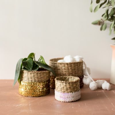 DIY Sequin Wrapped Baskets