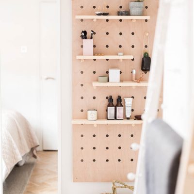 DIY Standing Vanity with Pegboard & Hidden Mirror Storage