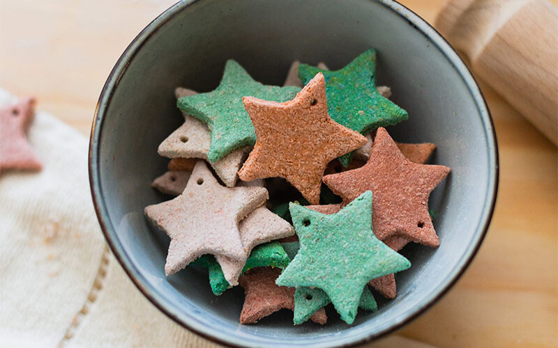 DIY dyed salt dough star Christmas decorations